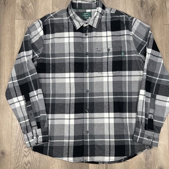 Woolrich Flannel Shirt Mens Large Black White Long Sleeved Button Up - Picture 2 of 6